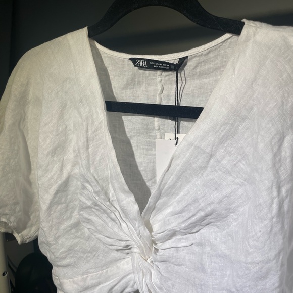 ZARA White Cropped Tie Front Blouse - Picture 6 of 9